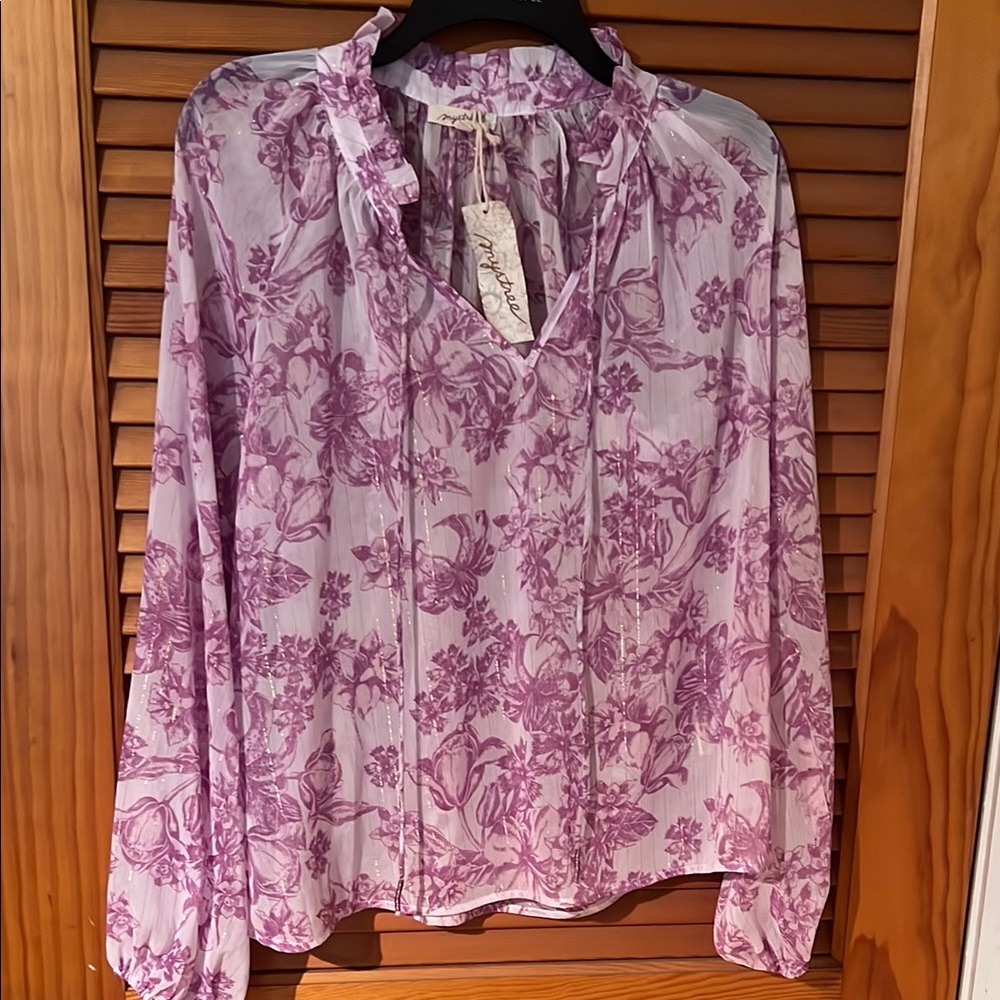 Mystree Pink Ruffled Long Sleeve Blouse
